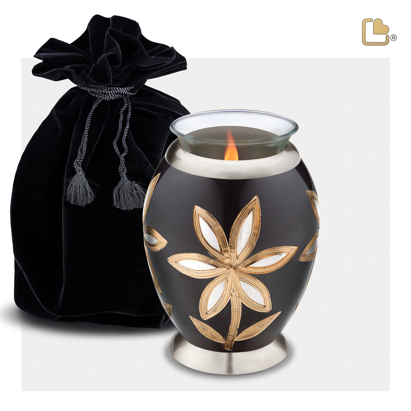 T503 Majestic Lilies Tealight Urn Midnight & Bru Pewter