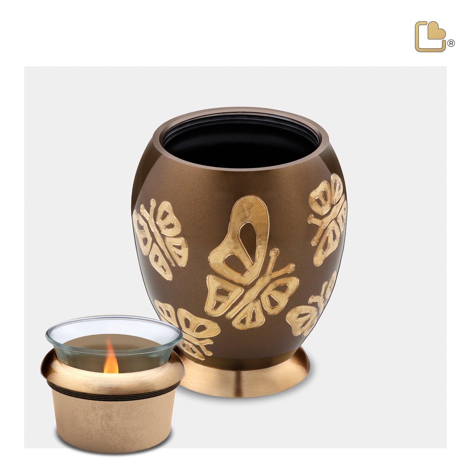 T543 Elegant Butterfly Tealight Urn Bronze & Bru Gold