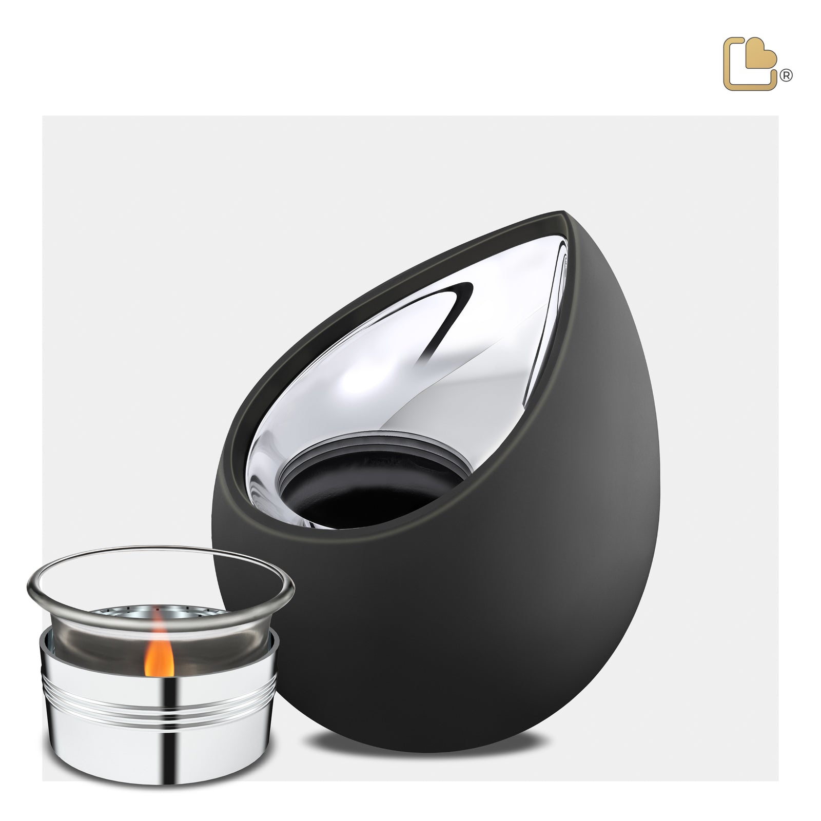T583 Drop Tealight Urn Black & Pol Silver