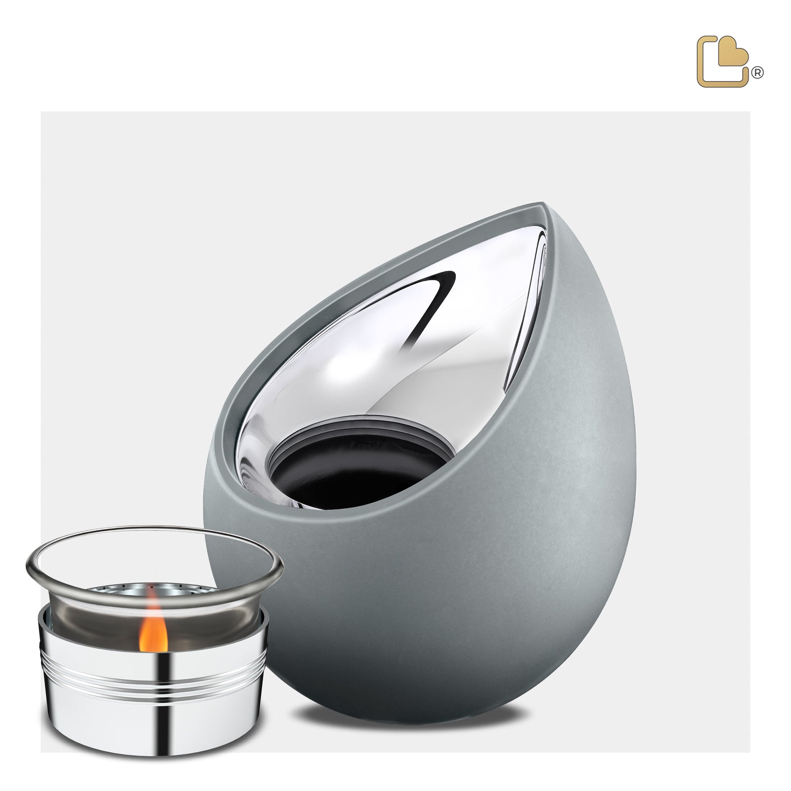 T584 Drop Tealight Urn French Grey & Pol Silver