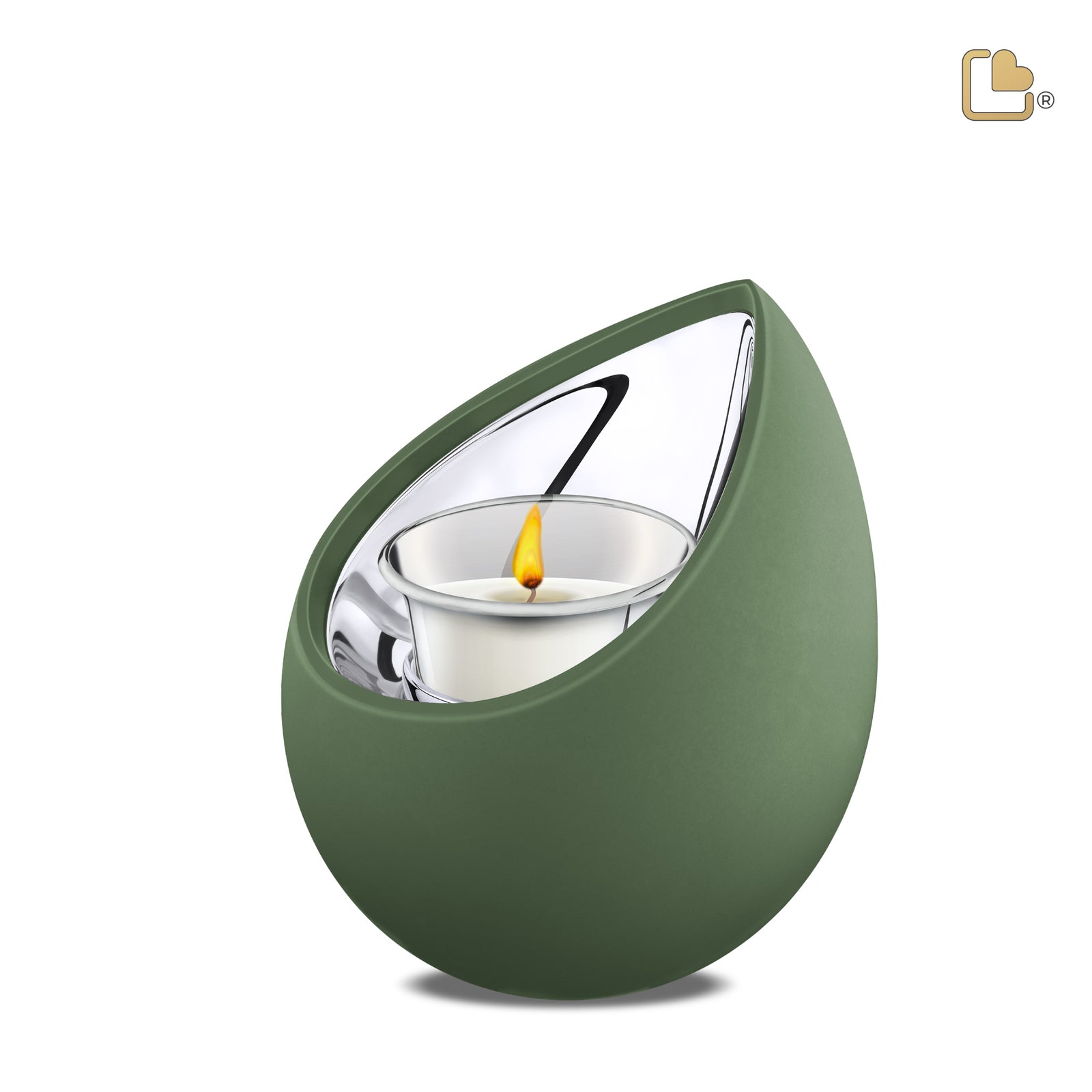 T585 Drop Tealight Urn Sage Green & Pol Silver