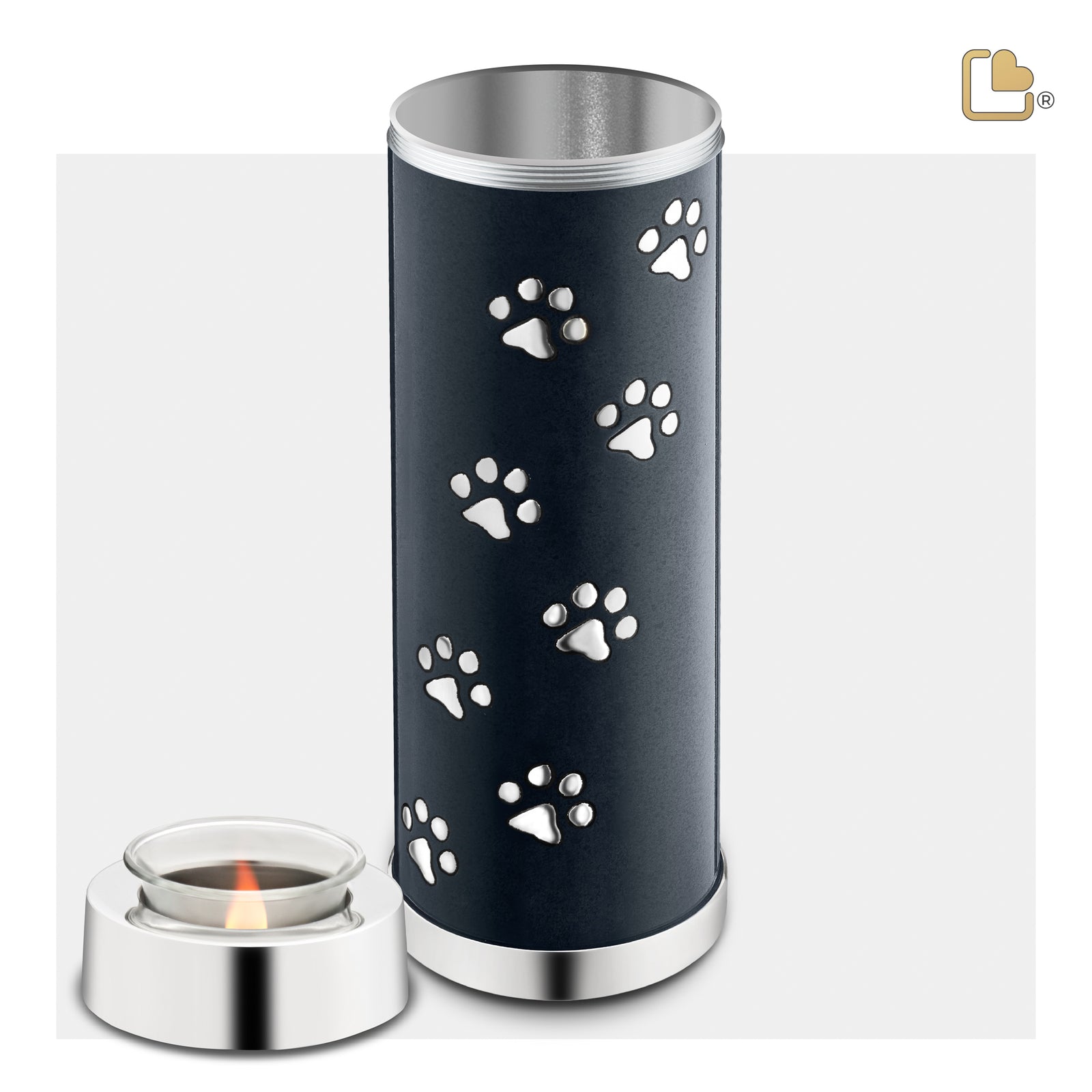 T656 Tall Pet Tealight Urn Midnight & Pol Silver