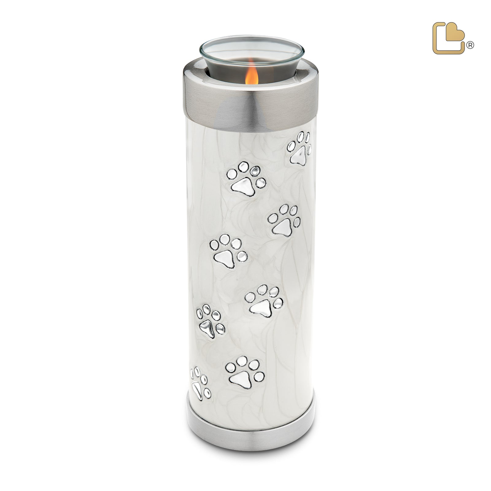 T658 Tall Pet Tealight Urn Pearl White & Bru Pewter