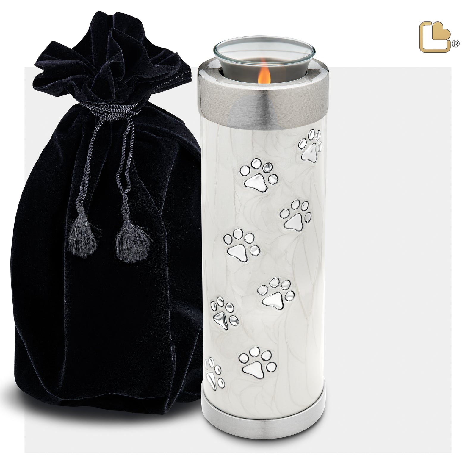 T658 Tall Pet Tealight Urn Pearl White & Bru Pewter