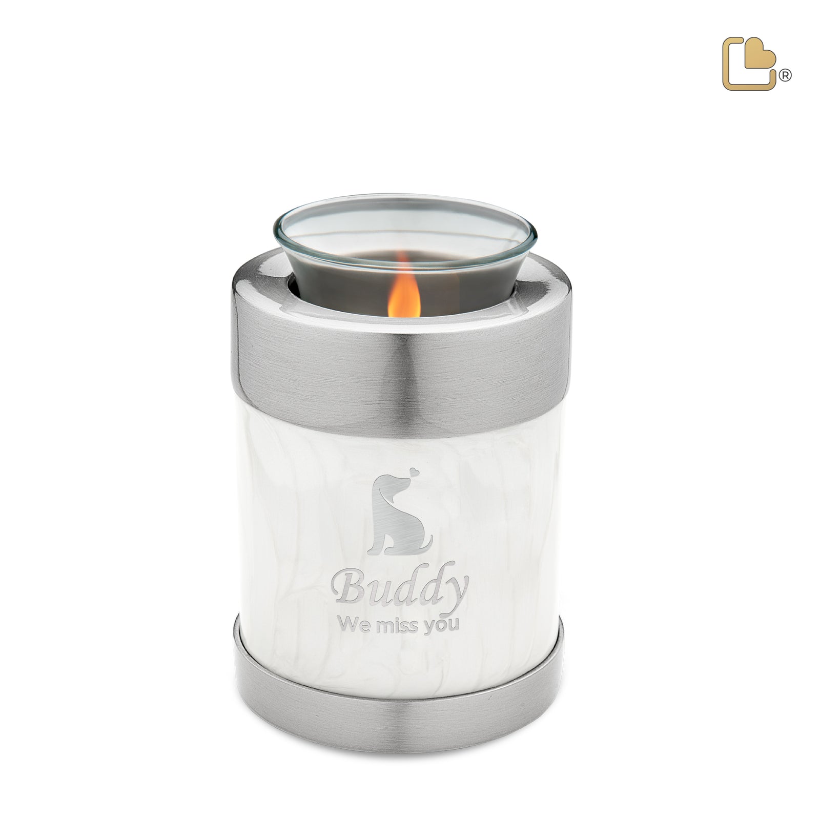 T659 Pet Tealight Urn Pearl White & Bru Pewter
