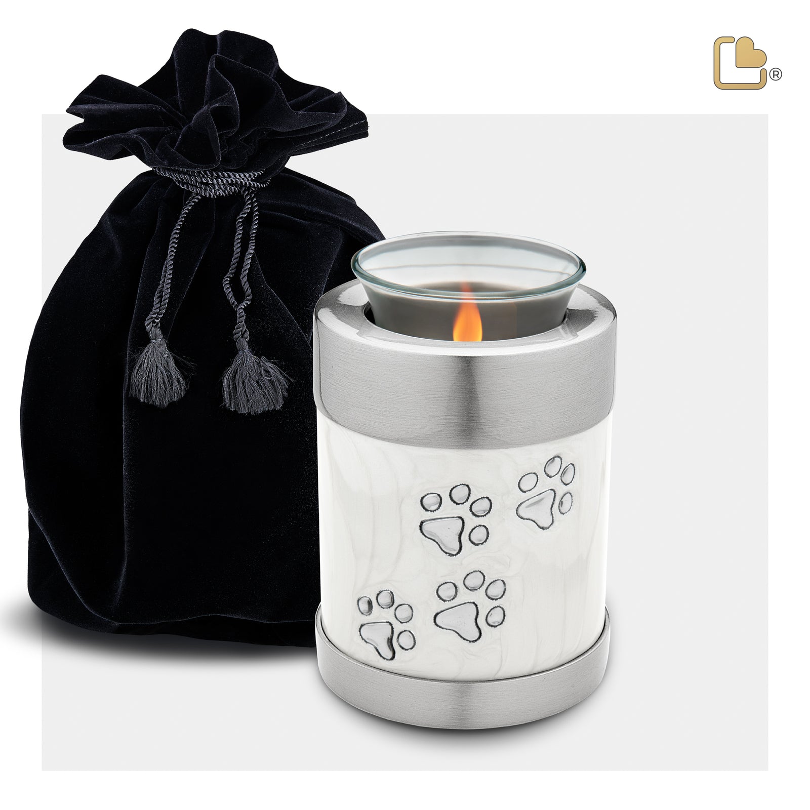 T659 Pet Tealight Urn Pearl White & Bru Pewter