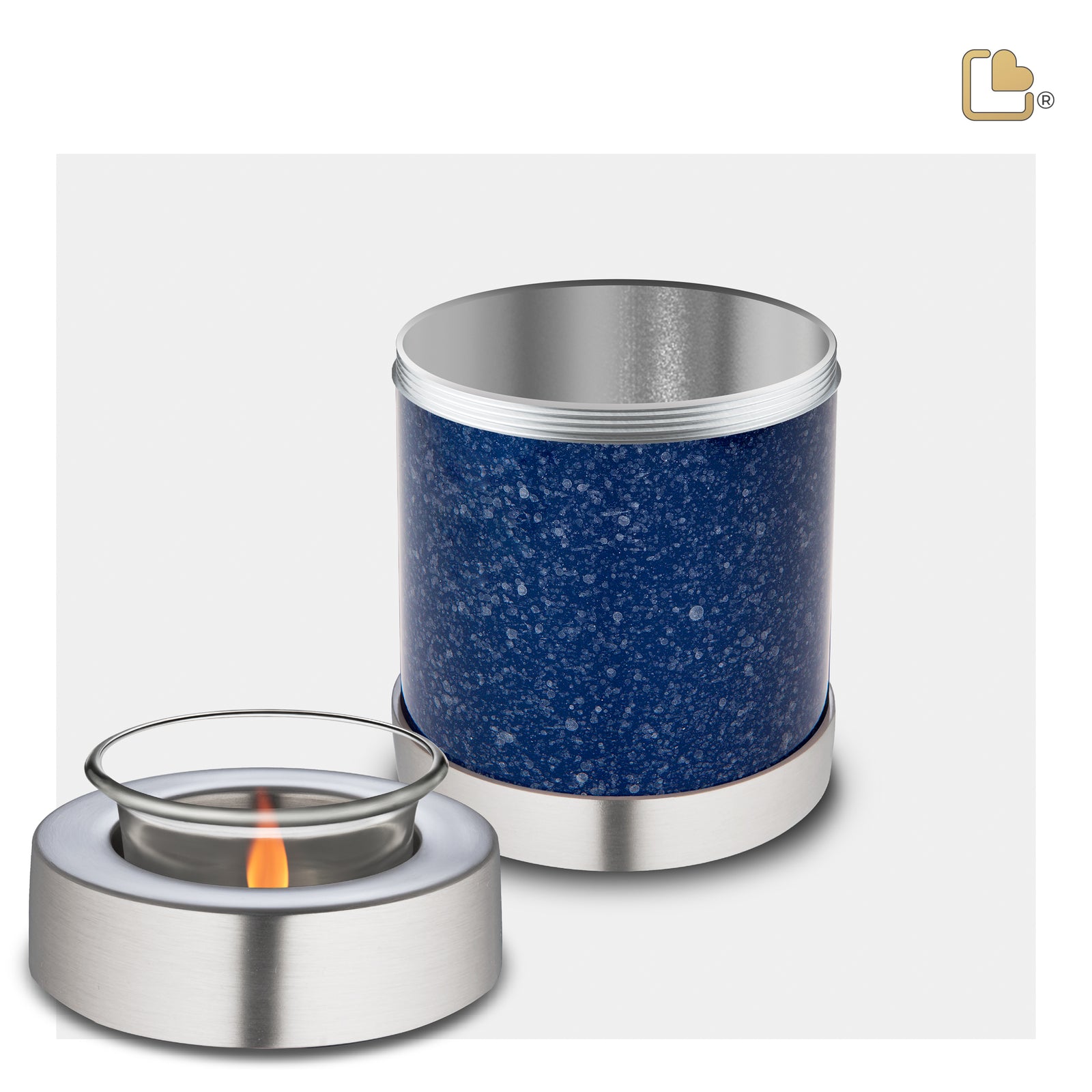 T663 Tealight Urn Speckled Indigo & Bru Pewter