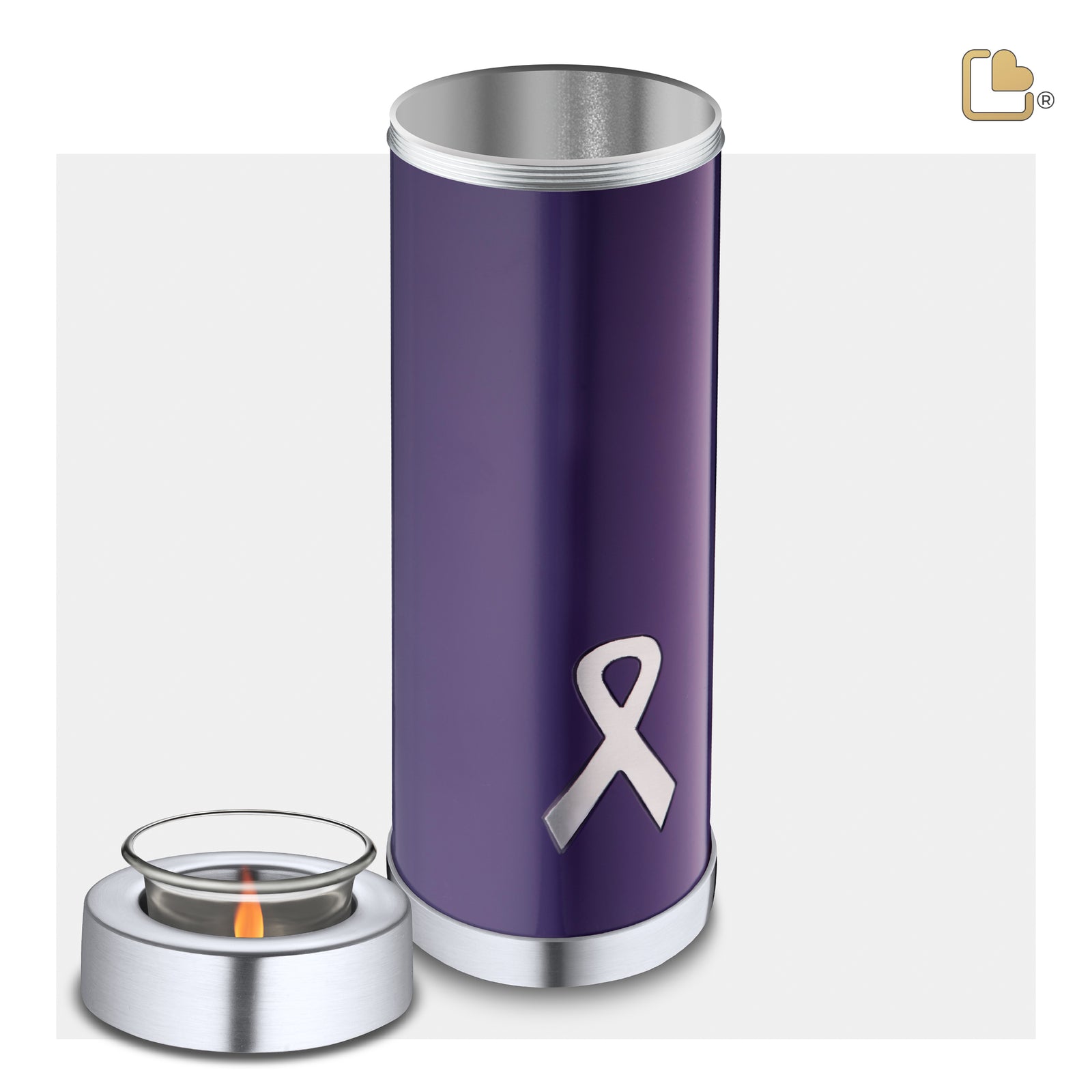 T903 Awareness Tall Tealight Urn Purple & Bru Pewter