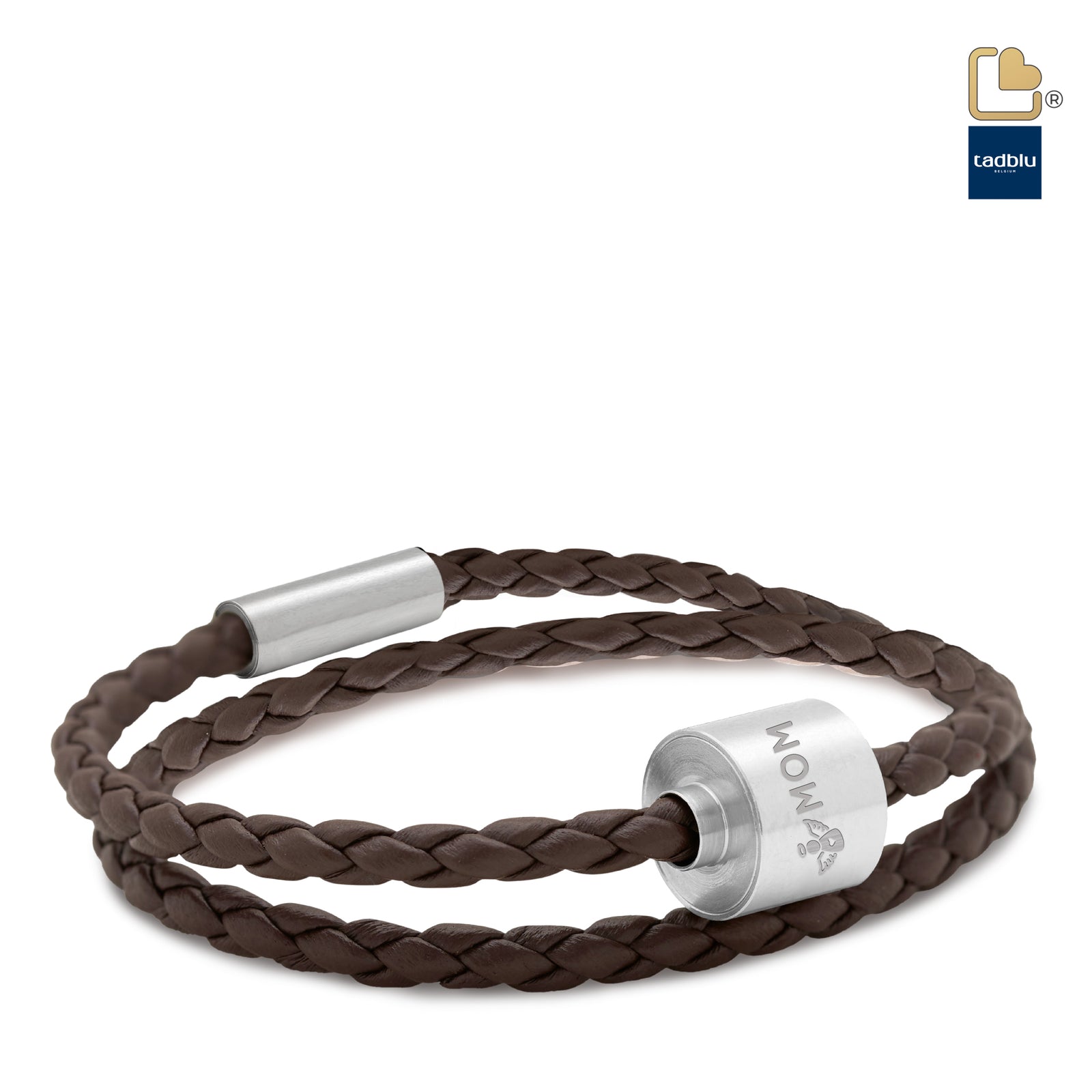 TB-BB2-XL Memento Bracelet (XL) Braided Leather Brushed Ashes Bead Brown