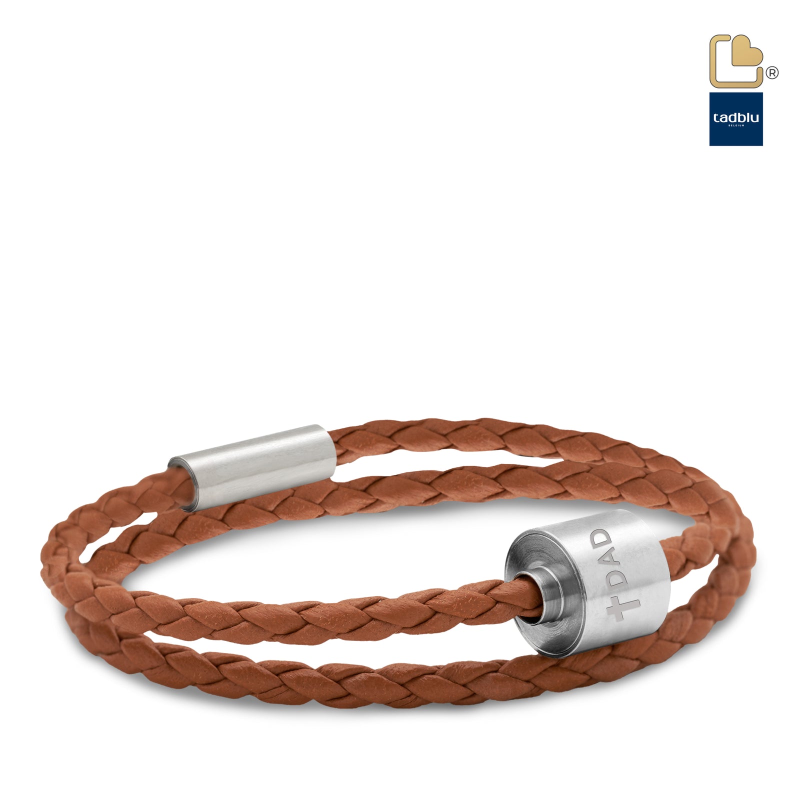 TB-BB3-XL Memento Bracelet (XL) Braided Leather Brushed Ashes Bead Cognac