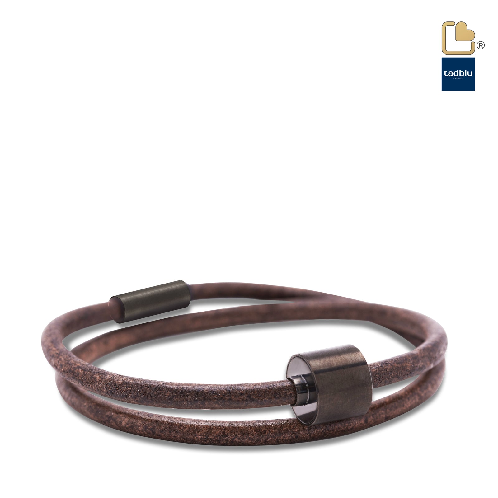 TB-BE-BL2-L Memento Bracelet (L) Smooth Leather Black Ashes Bead Brown
