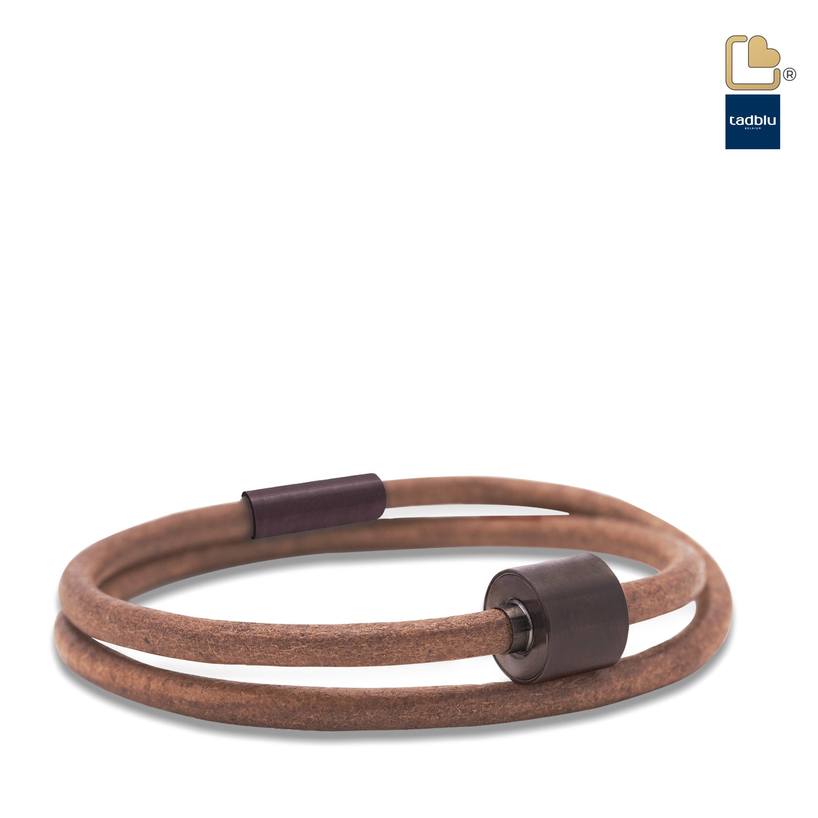 TB-BE-BL3-L Memento Bracelet (L) Smooth Leather Black Ashes Bead Cognac