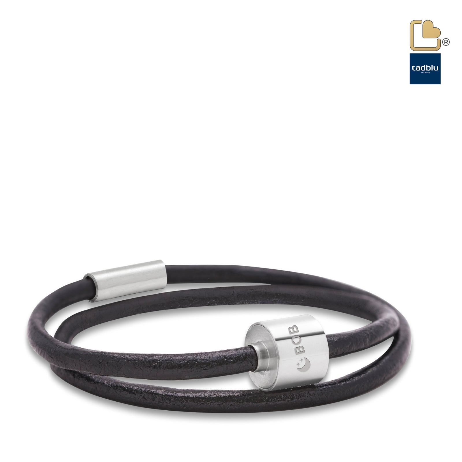 TB-BL1-M Memento Bracelet (M) Smooth Leather Brushed Ashes Bead Black
