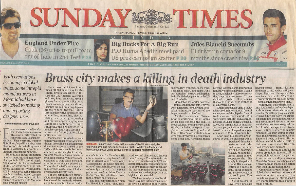 LoveUrns® in the Times of India