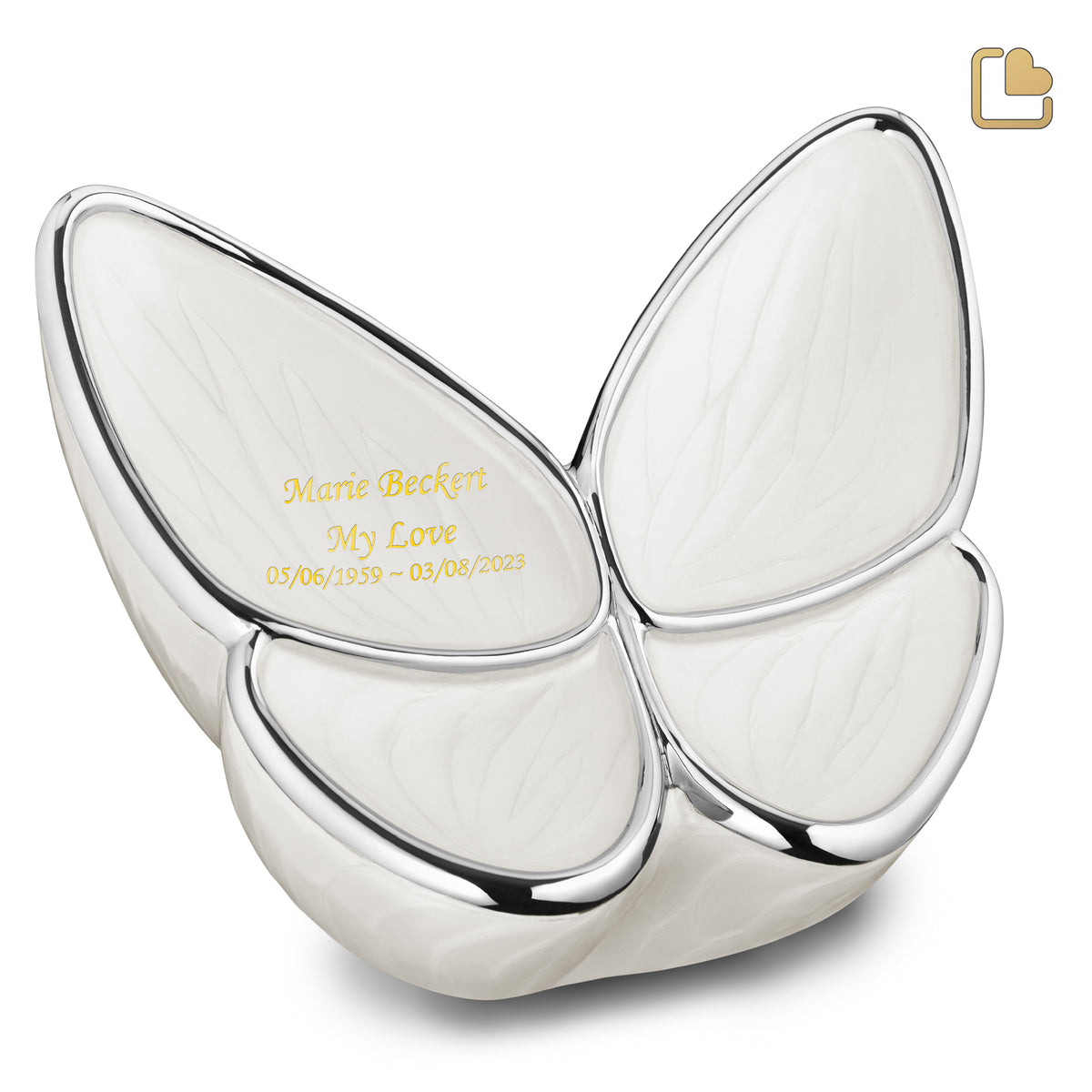 A1042   Wings of Hope Standard Adult Urn Pearl White &amp; Pol Silver