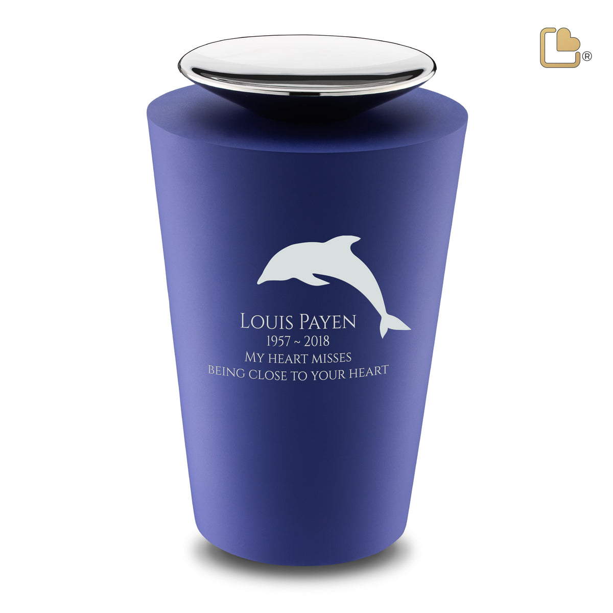 A1072   Crescent Tall Standard Adult Urn Navy &amp; Pol Silver