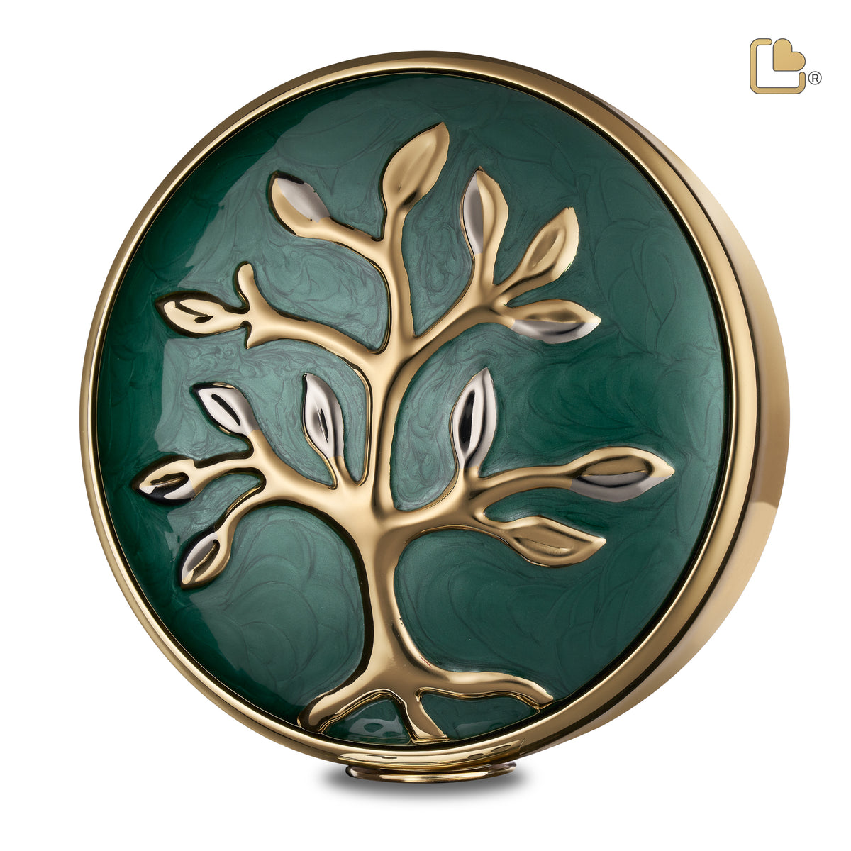 A1100   Tree of Love Standard Adult Urn Pearl Green &amp; Pol Gold