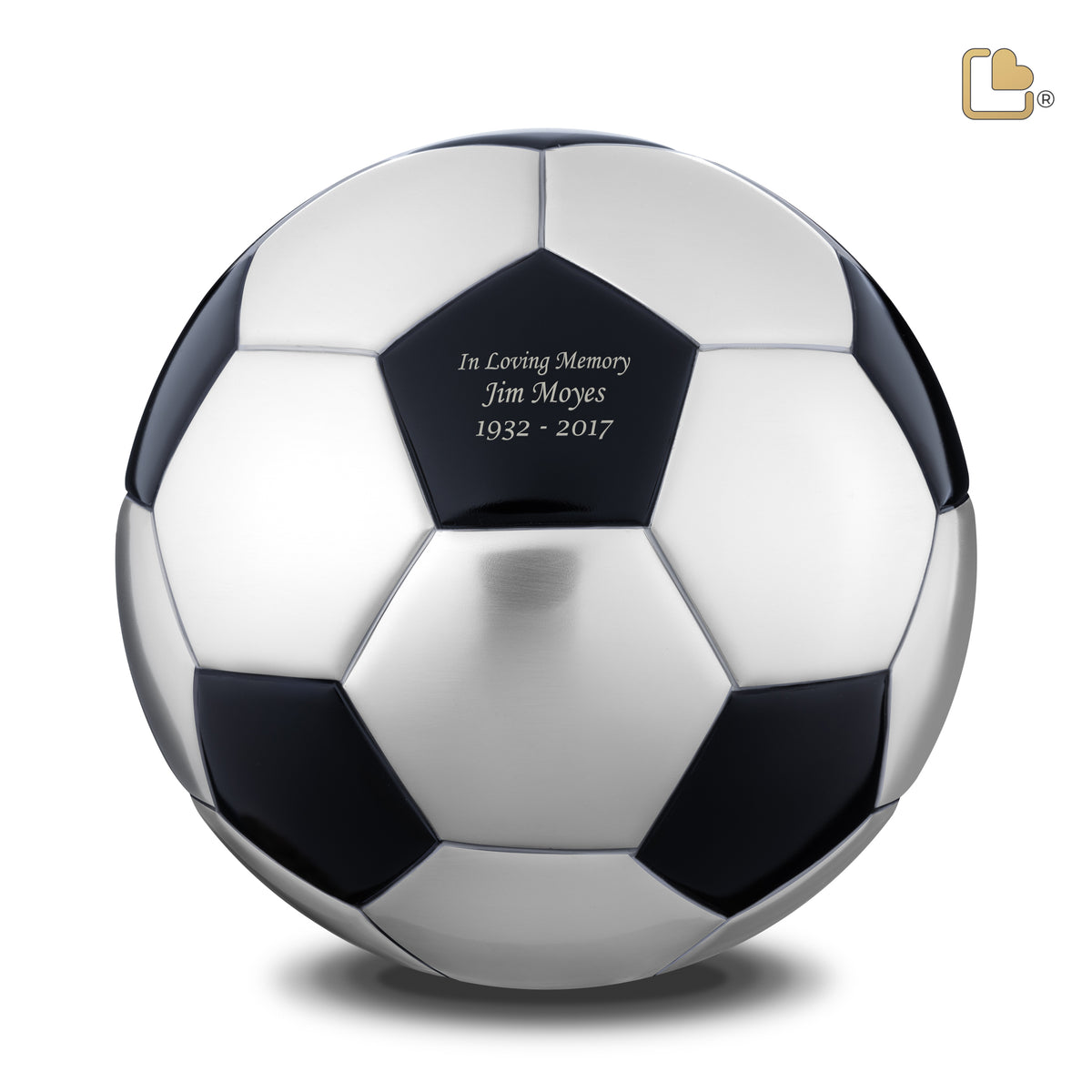 A1151   Football Standard Adult Urn Matt Black &amp; Bru Pewter