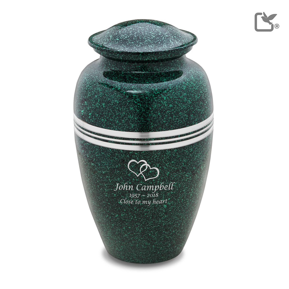 A213   Classic Standard Adult Urn Speckled Emerald &amp; Bru Pewter