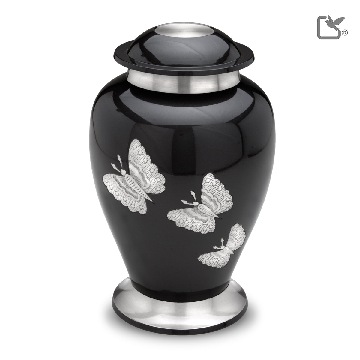 A242   Traditional Butterflies Standard Adult Urn Midnight & Bru Pewter