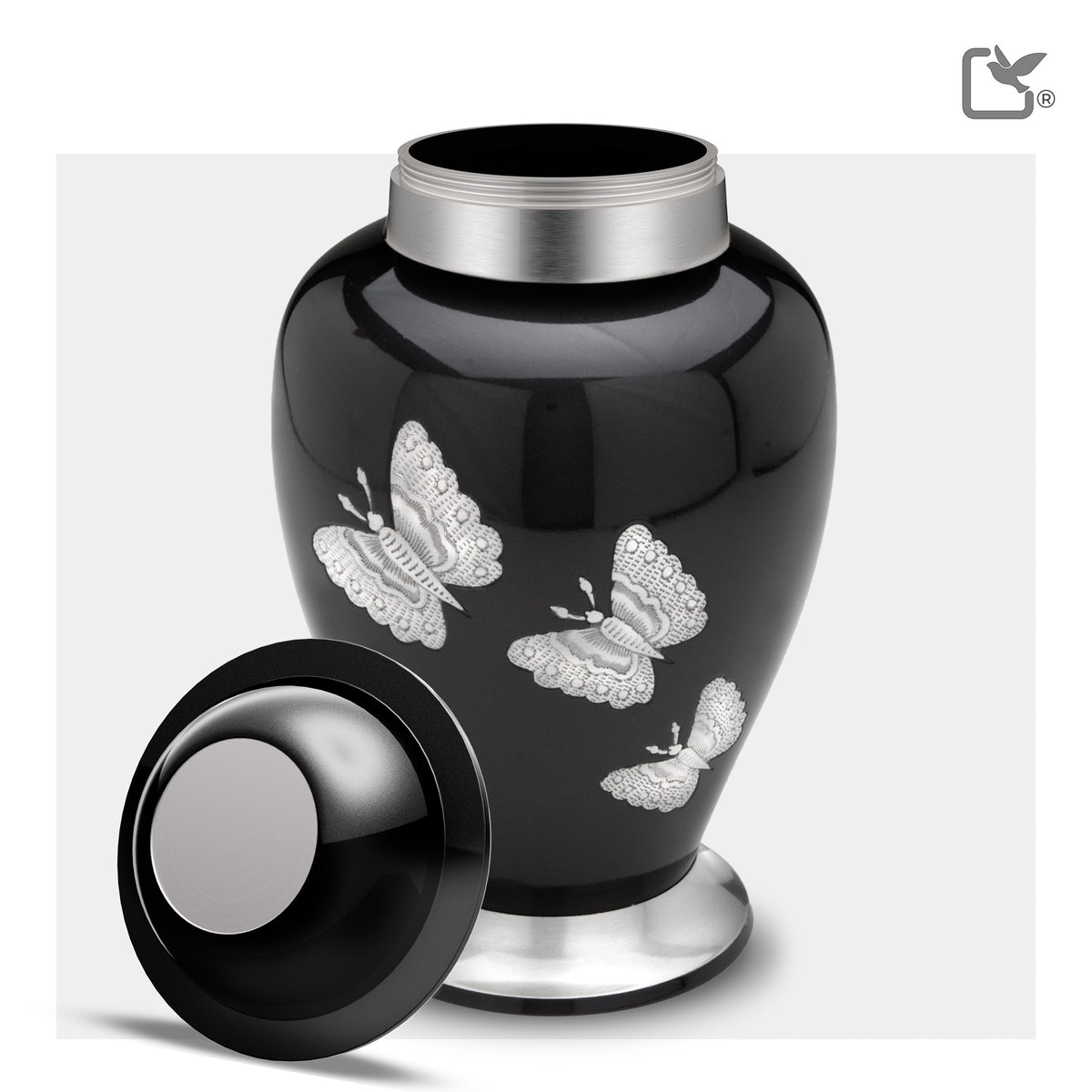 A242   Traditional Butterflies Standard Adult Urn Midnight & Bru Pewter