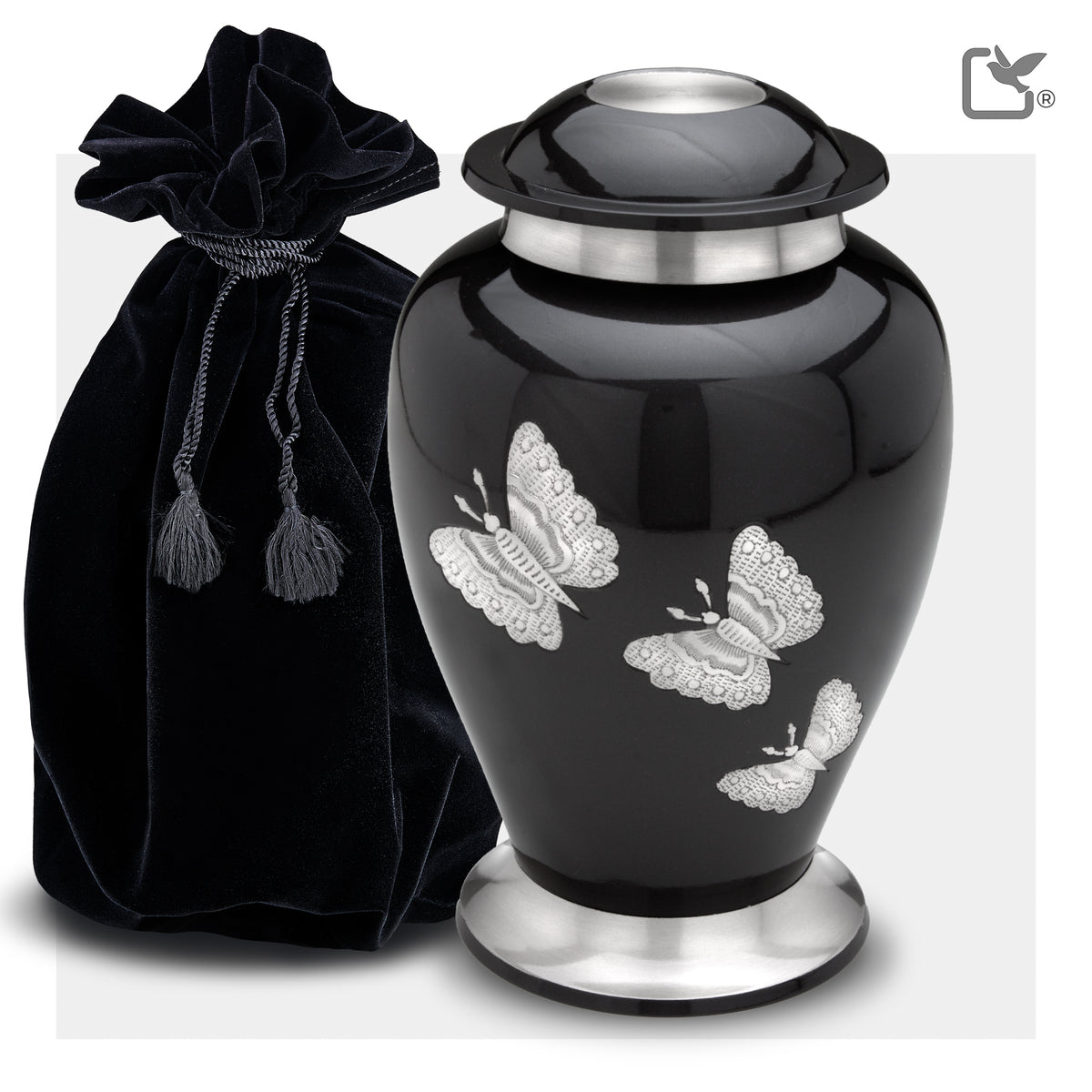 A242   Traditional Butterflies Standard Adult Urn Midnight & Bru Pewter