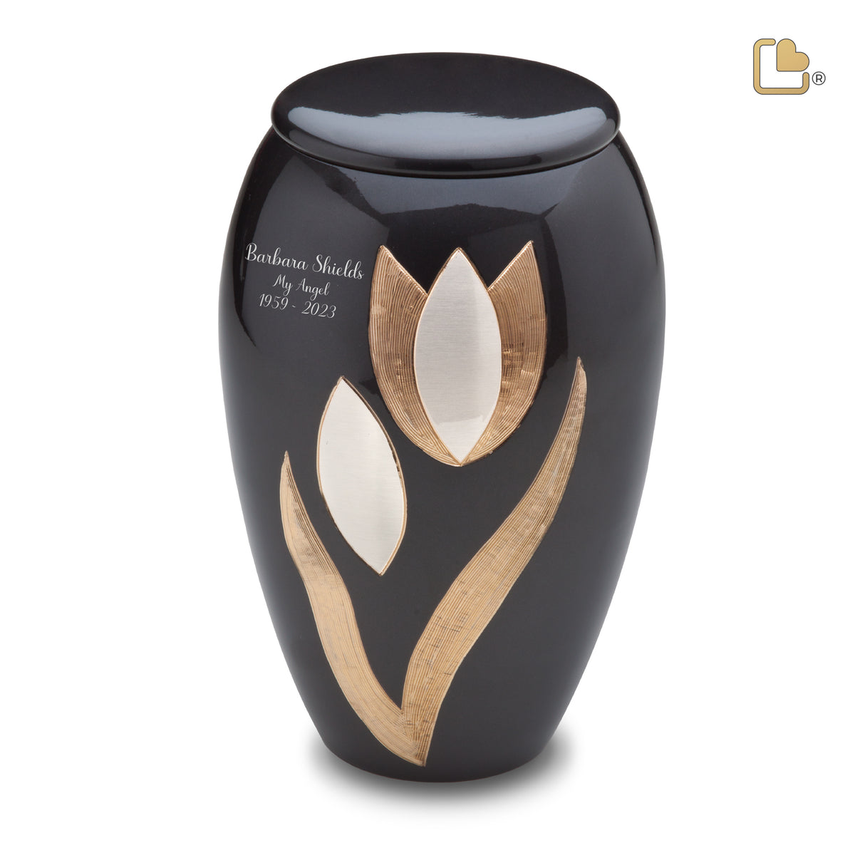 A502   Majestic Tulip Standard Adult Urn Midnight &amp; Bru Pewter