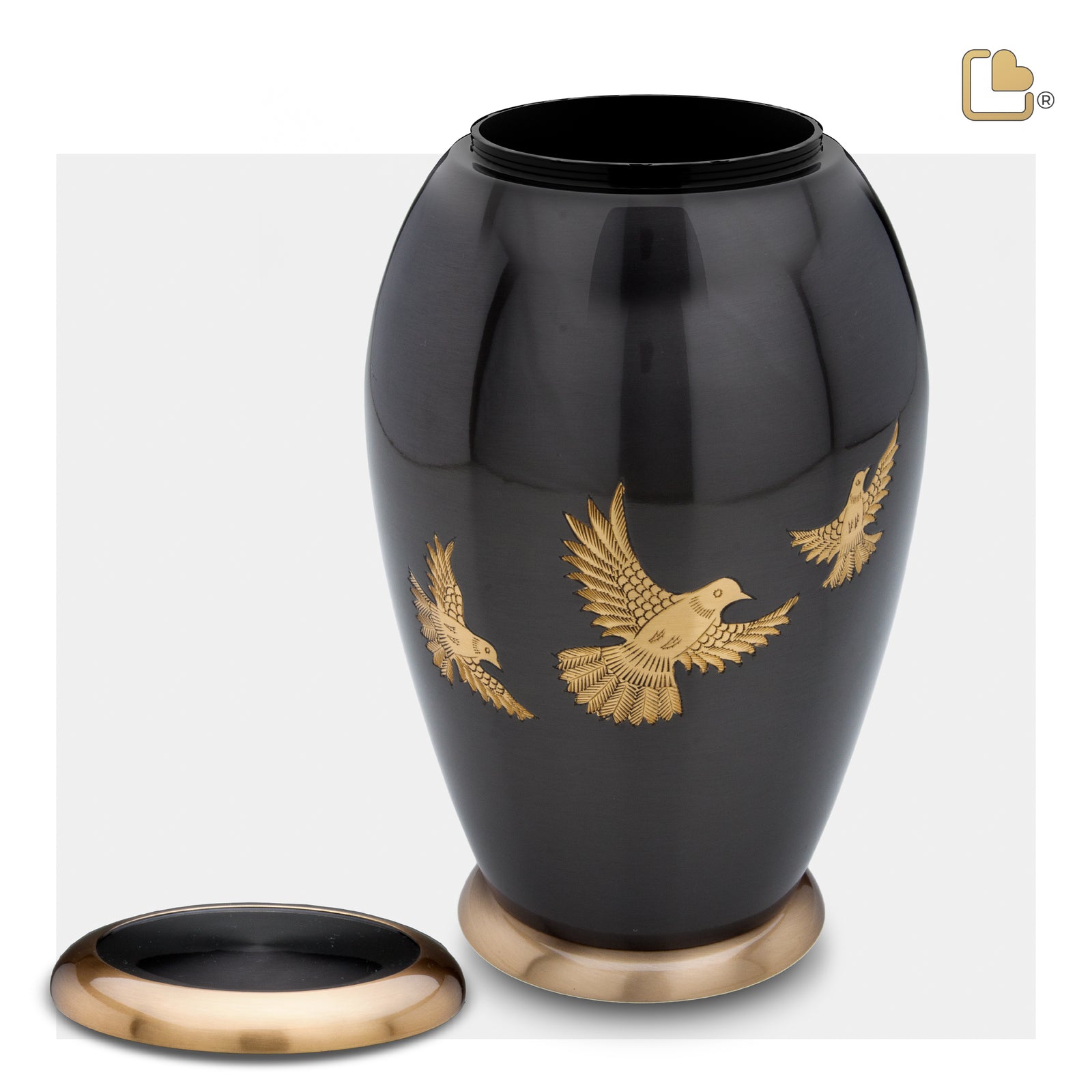 A506   Majestic Flying Dove Standard Adult Urn Midnight & Bru Gold