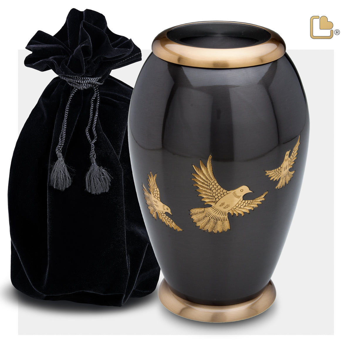 A506   Majestic Flying Dove Standard Adult Urn Midnight & Bru Gold