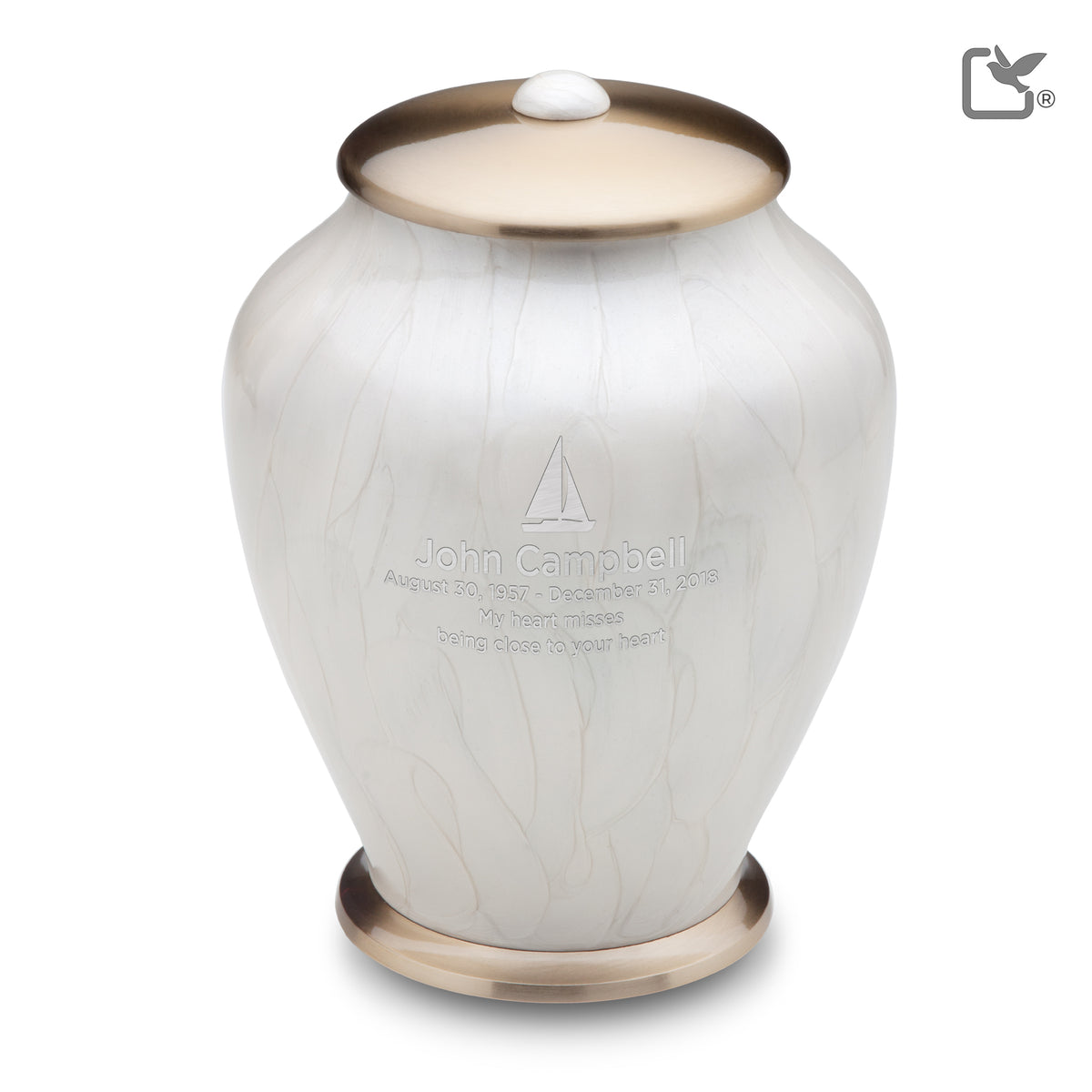 A522   Simplicity Standard Adult Urn Pearl White &amp; Bru Gold