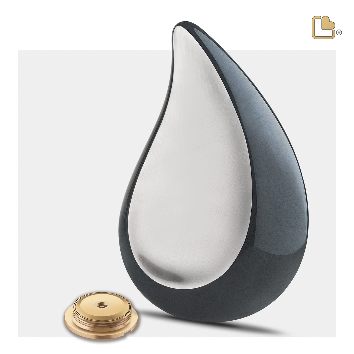 A580   TearDrop Standard Adult Urn Midnight & Bru Pewter