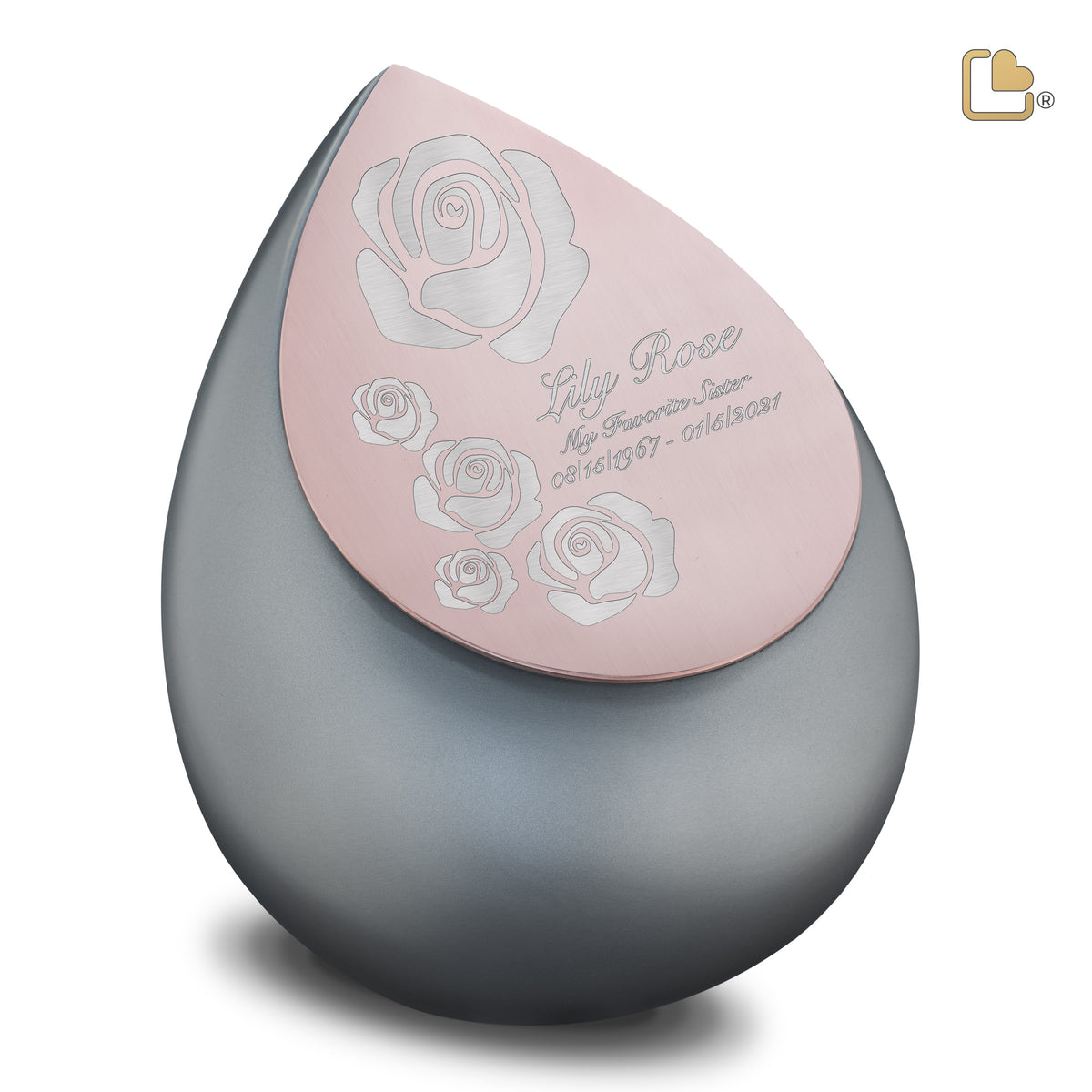 A584   Drop Standard Adult Urn French Grey &amp; Bru RoseGold