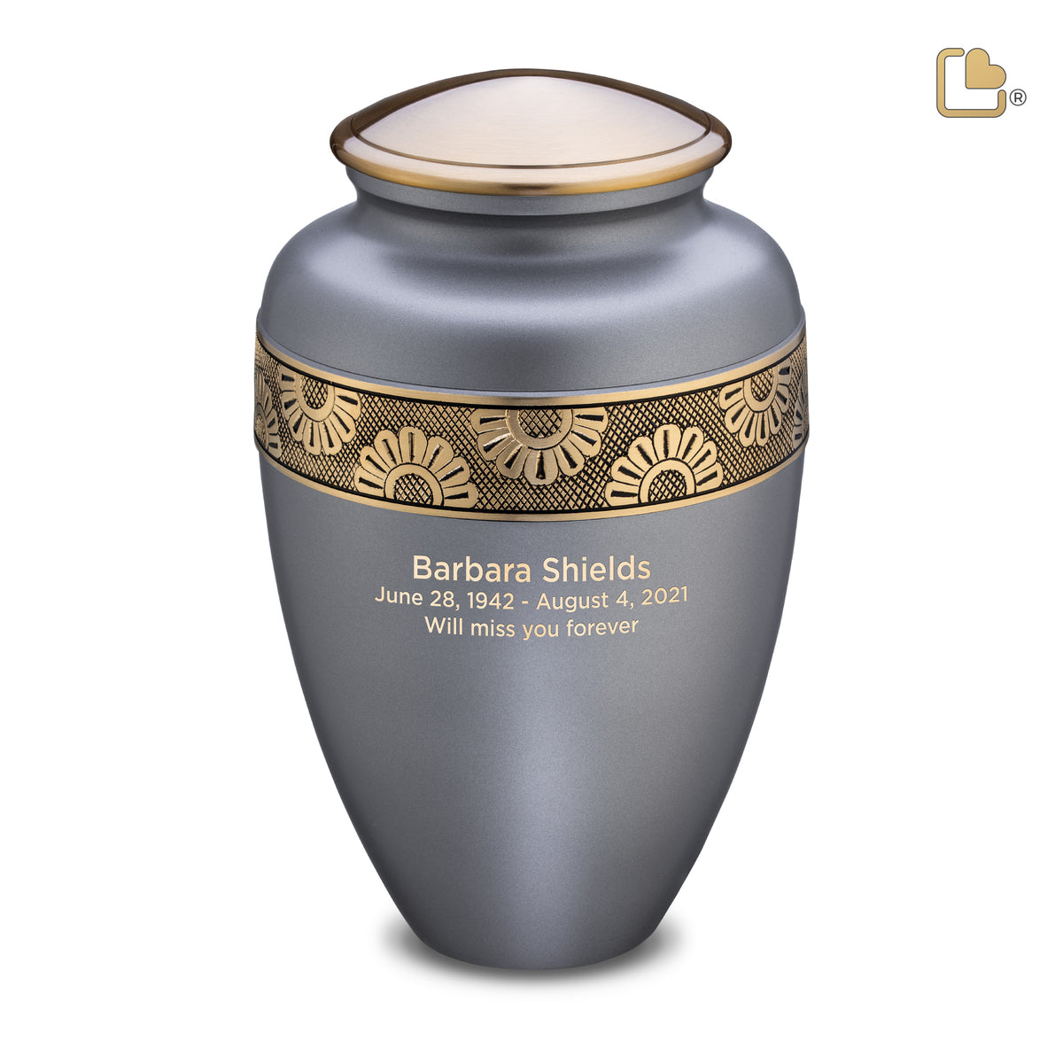 A902   Floral Band Standard Adult Urn Slate &amp; Bru Gold