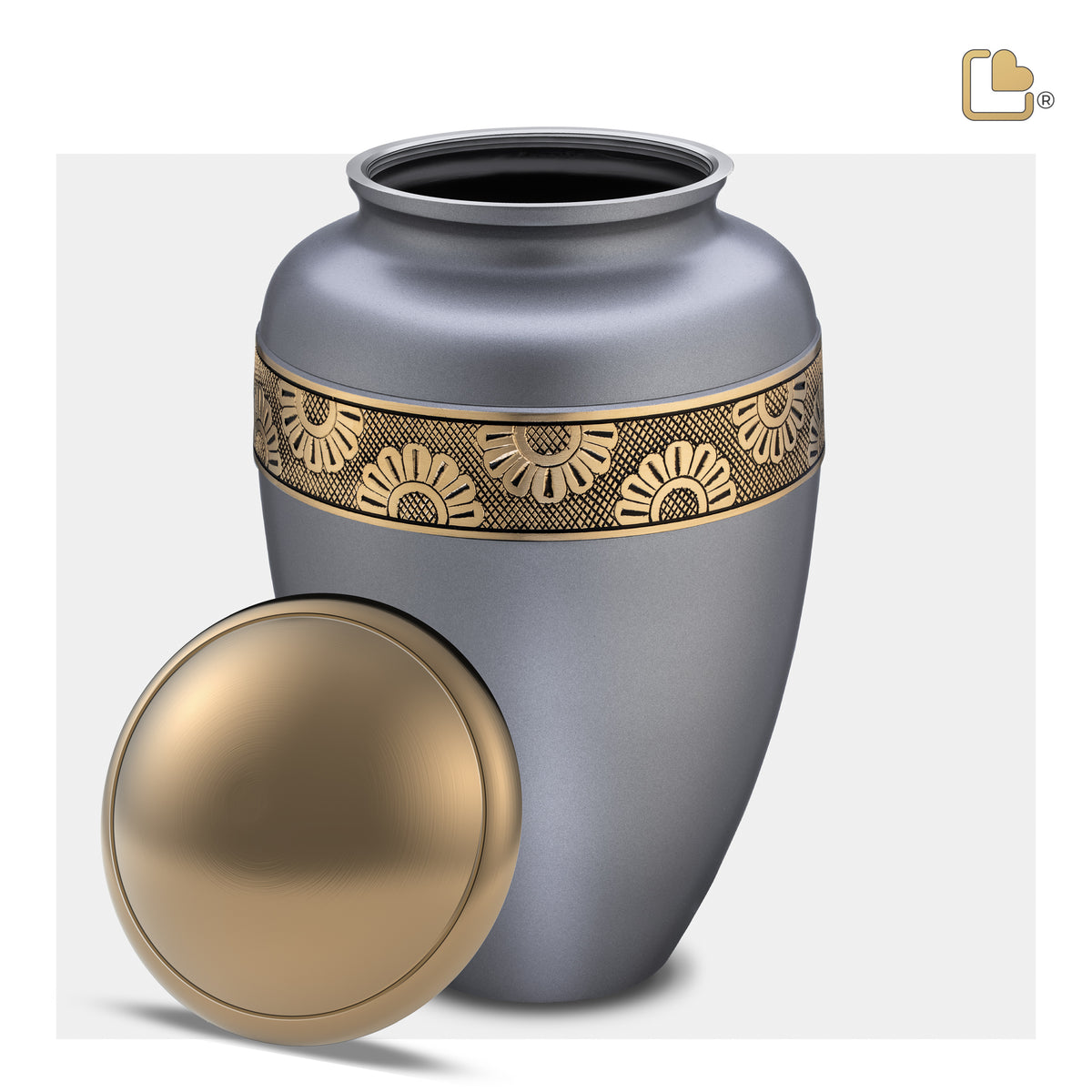 A902   Floral Band Standard Adult Urn Slate & Bru Gold