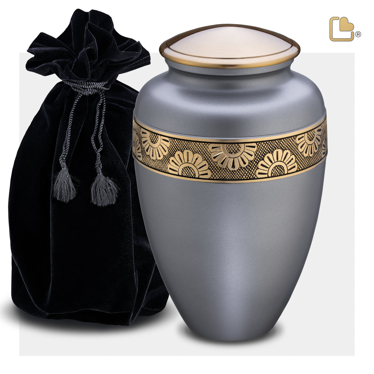 A902   Floral Band Standard Adult Urn Slate & Bru Gold