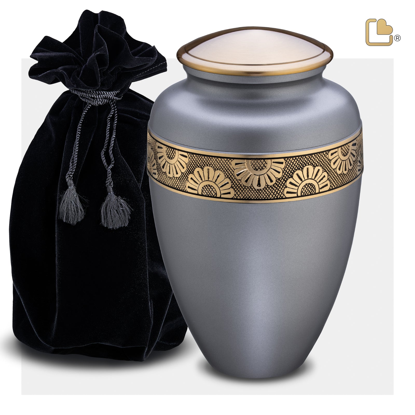 A902   Floral Band Standard Adult Urn Slate & Bru Gold
