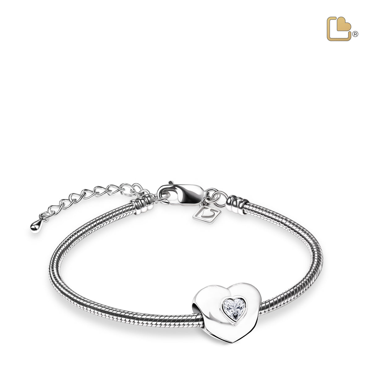 BD2003   Heart to Heart Ashes Bead Pol Silver w/Zirconia