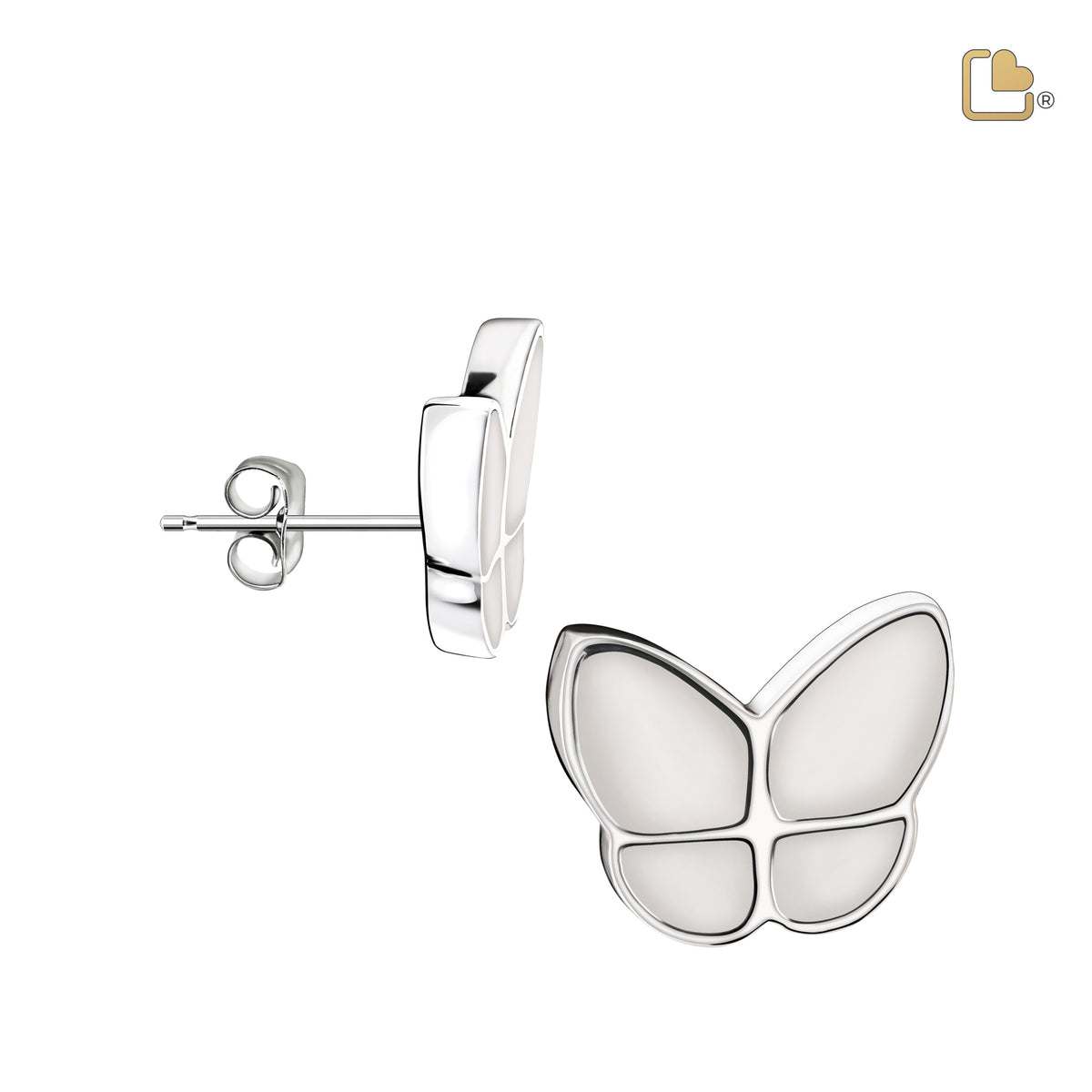 ER1202   Wings of Hope Stud Earrings Pearl White &amp; Pol Silver