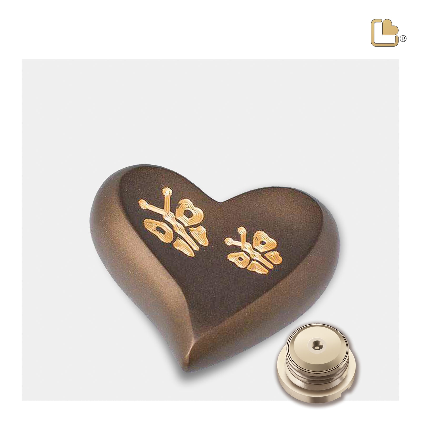 H543   Elegant Butterfly Heart Keepsake Urn Bronze & Bru Gold