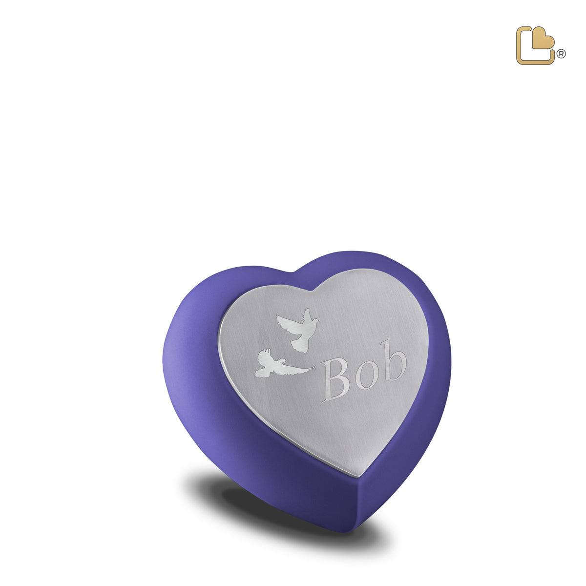 H586   Drop Heart Keepsake Urn Navy &amp; Bru Pewter