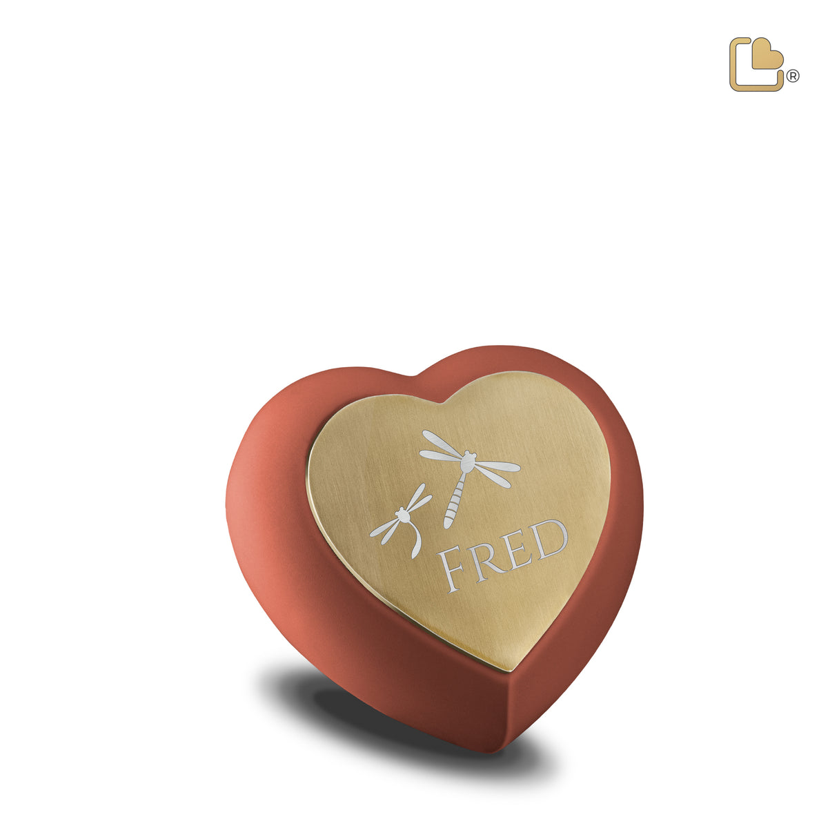 H587   Drop Heart Keepsake Urn Terracotta &amp; Bru Gold