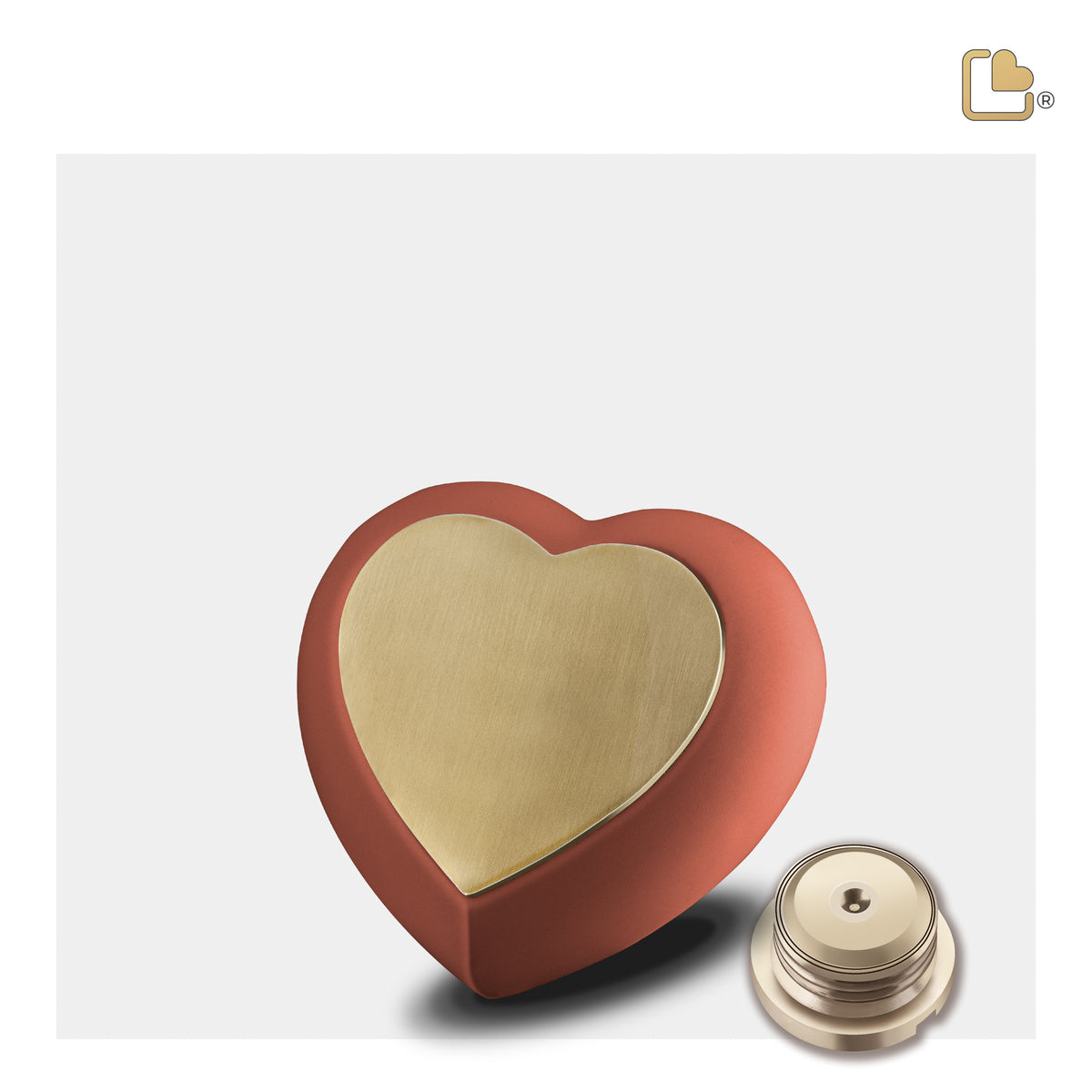 H587   Drop Heart Keepsake Urn Terracotta & Bru Gold