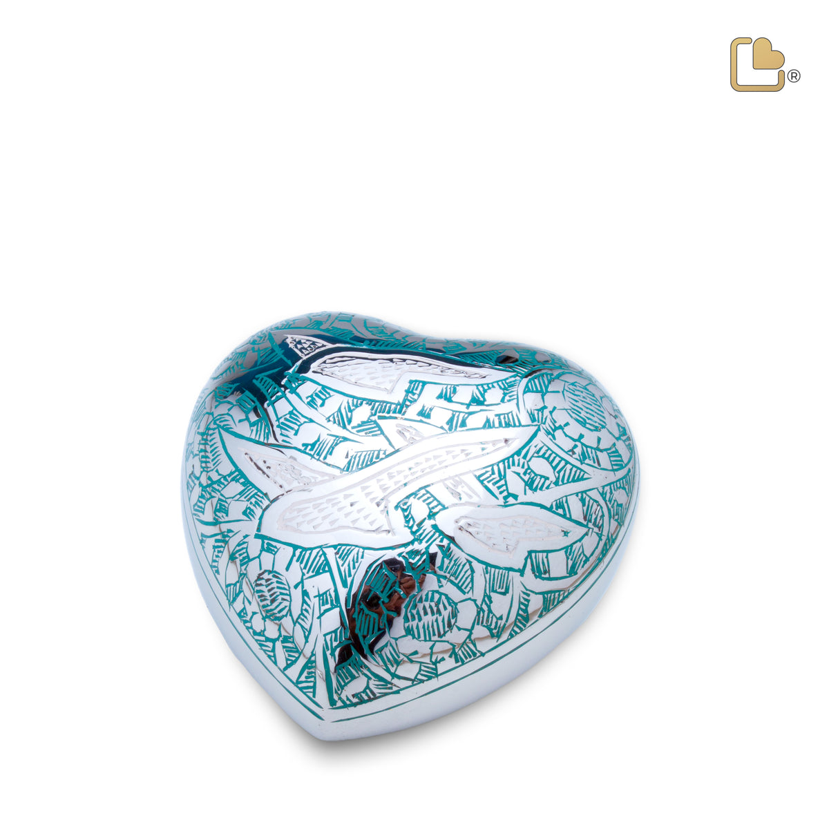 H671   Going Home Heart Keepsake Urn Blue &amp; Pol Silver