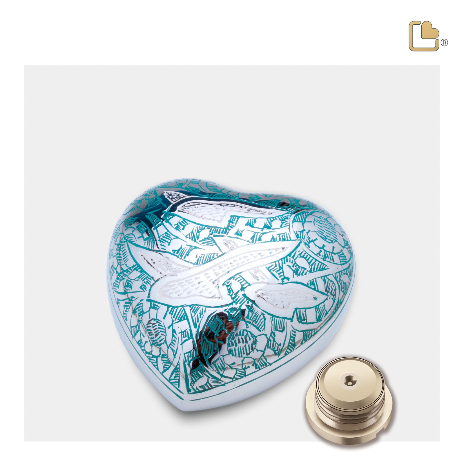 H671   Going Home Heart Keepsake Urn Blue & Pol Silver