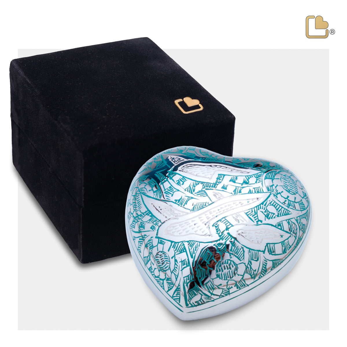 H671   Going Home Heart Keepsake Urn Blue & Pol Silver
