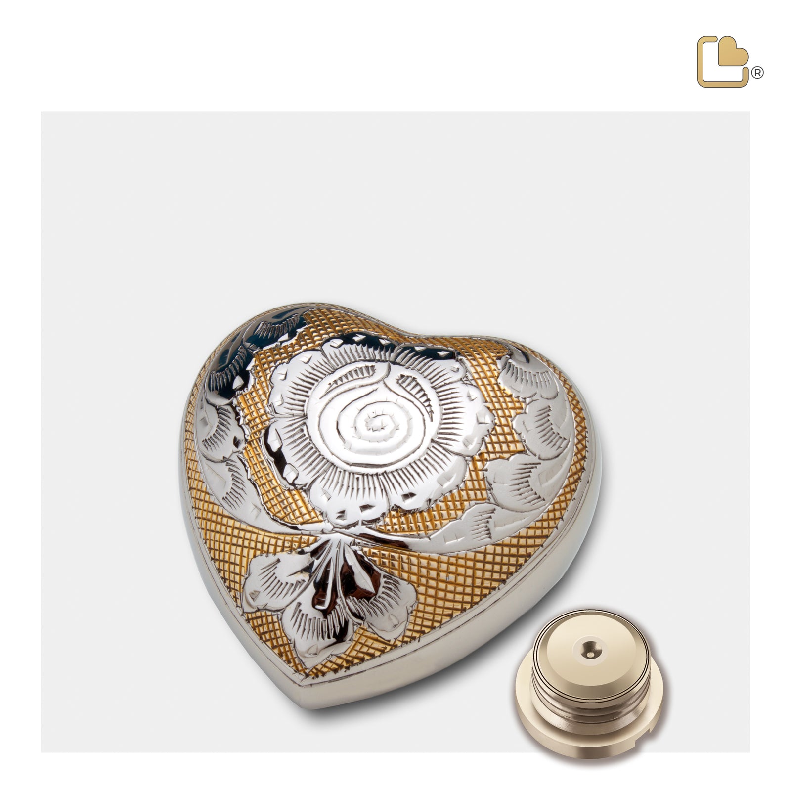 H673   Elegant Floral Heart Keepsake Urn Pol Silver