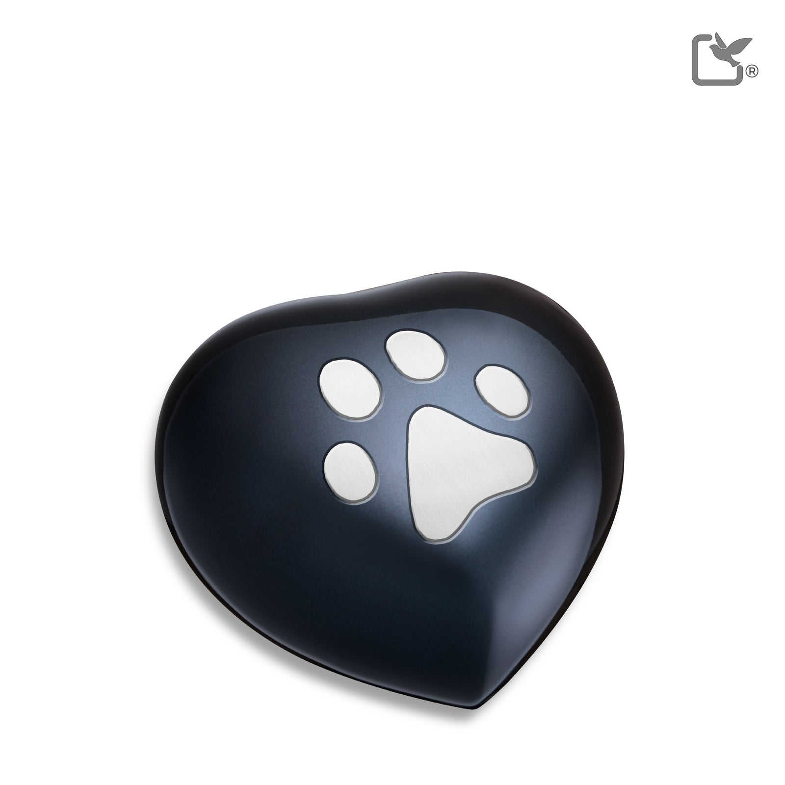 H679   Keepsake Single Paw Heart Pet Urn Midnight & Bru Pewter