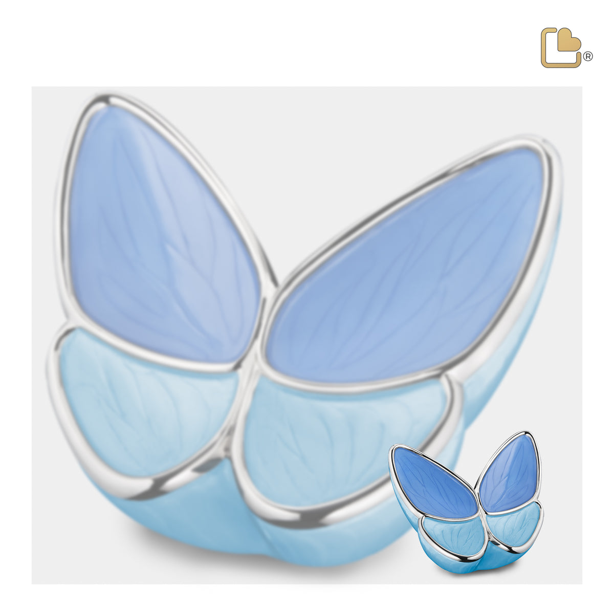 K1041   Wings of Hope Keepsake Urn Pearl Blue & Pol Silver