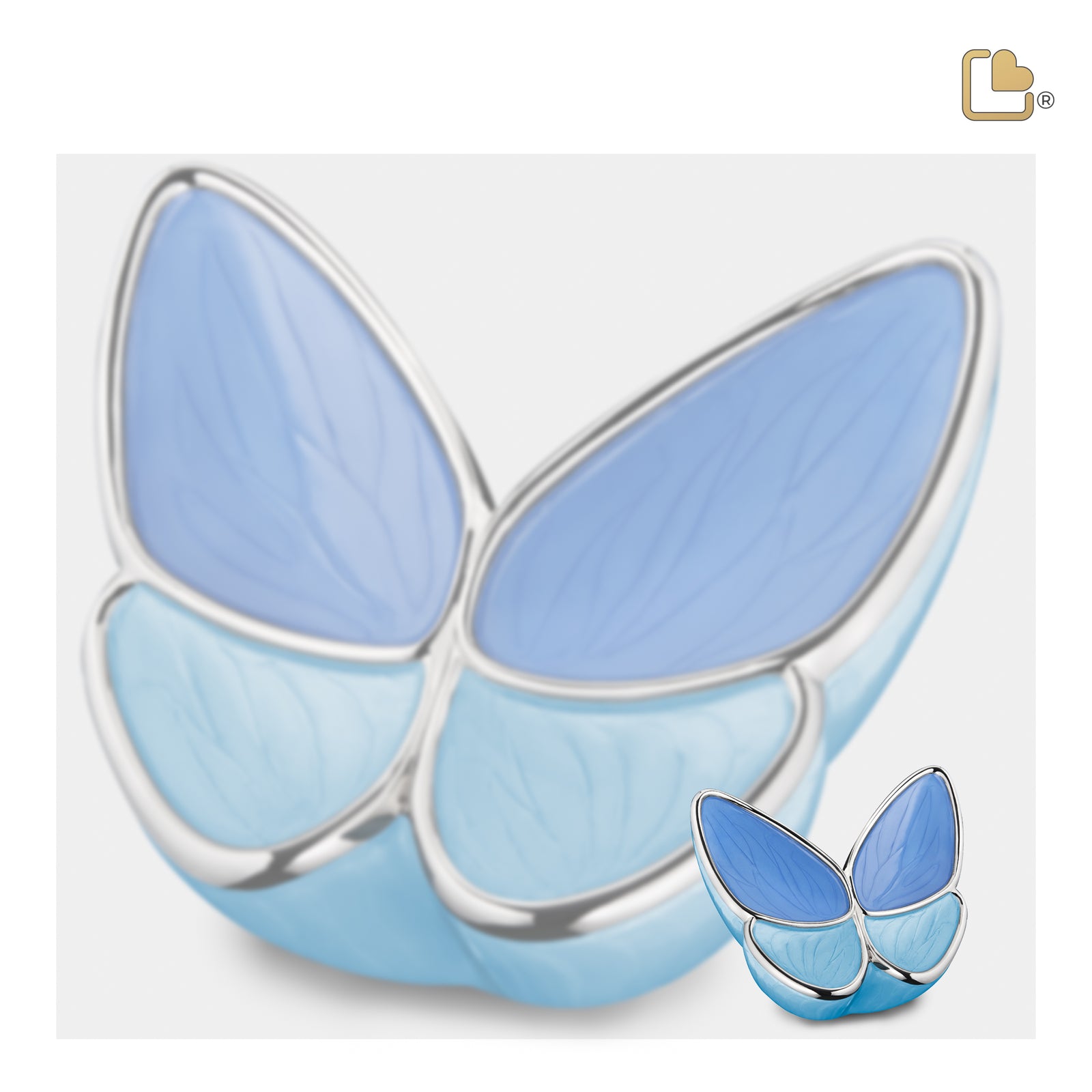 K1041   Wings of Hope Keepsake Urn Pearl Blue & Pol Silver