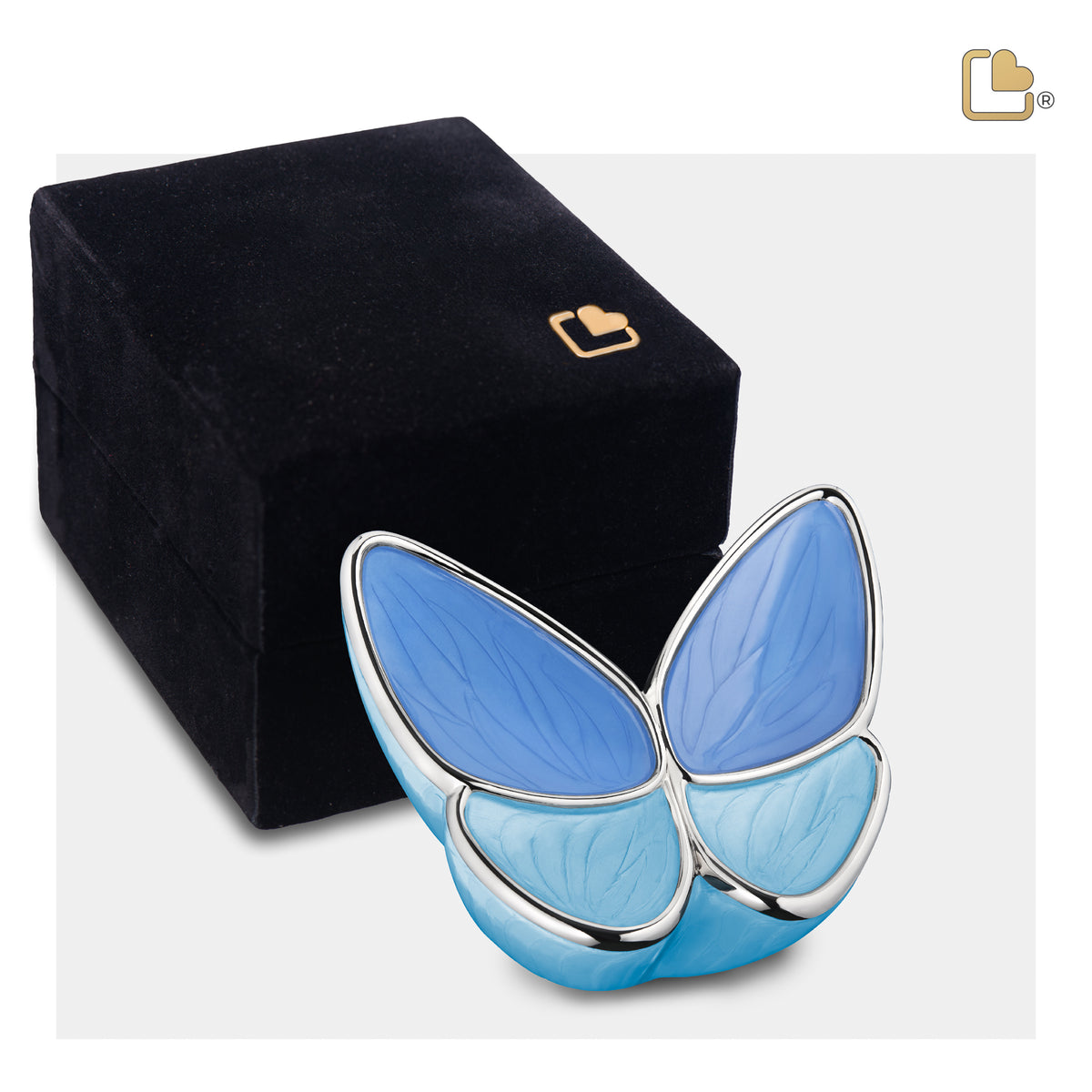 K1041   Wings of Hope Keepsake Urn Pearl Blue & Pol Silver
